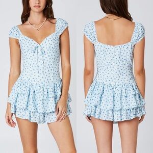 Cotton Candy Floral Ruffle Skort Romper Dress M